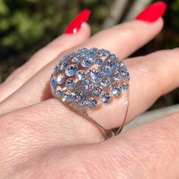 Women’s Acrylic Ring With Crystal Embellished Stones, Statement Ring, Clear - Picture 6 of 16